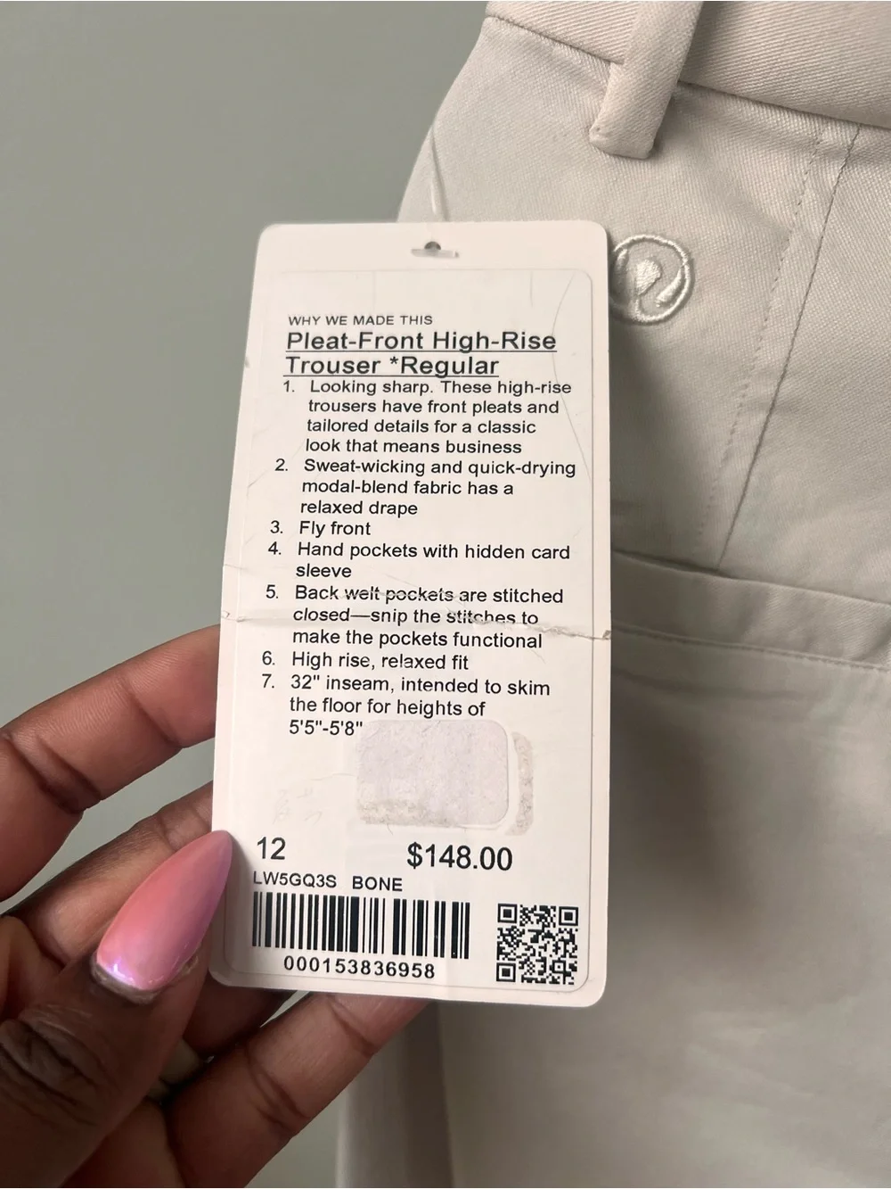 Lululemon High Rise Pleated Trouser Regular